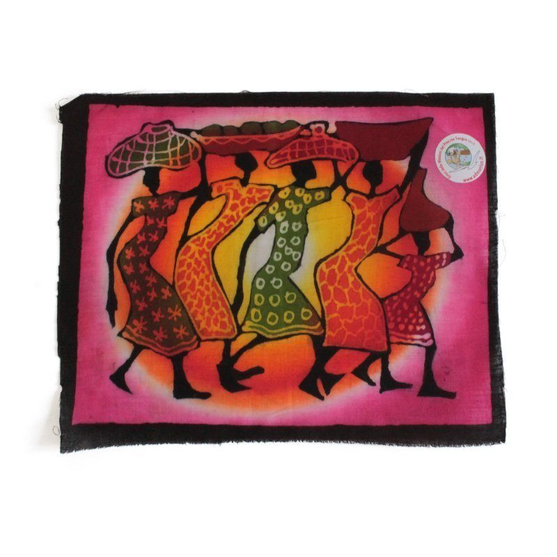 Batik africano con donne che camminano portando cesti sulla testa